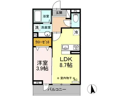 A-ROOM寒河江(1LDK/2階)の間取り写真