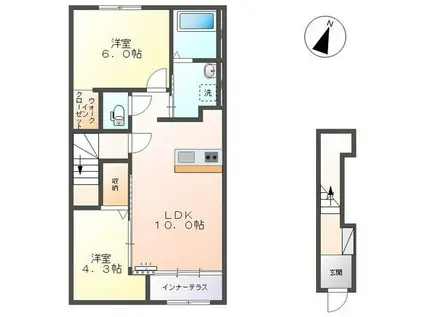 羽生市東スターテラスII(2LDK/2階)の間取り写真
