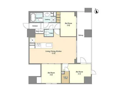 KDXレジデンス八丁堀(3LDK/5階)の間取り写真