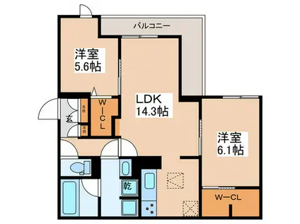 スペチアーレ背戸口(2LDK/3階)の間取り写真