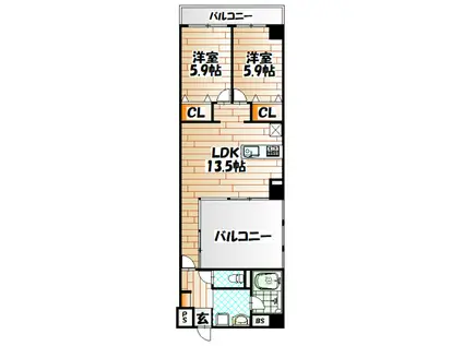KSKコアプレイス門司港II(2LDK/2階)の間取り写真