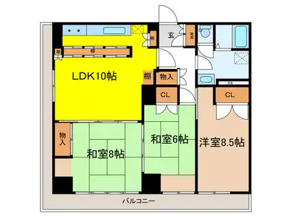 グランドハイツ後町仲町(3LDK/5階)の間取り写真