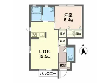 ベルスクエア B(1LDK/1階)の間取り写真