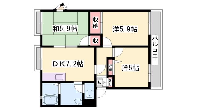アネックス御立 B棟(3DK/1階)の間取り写真