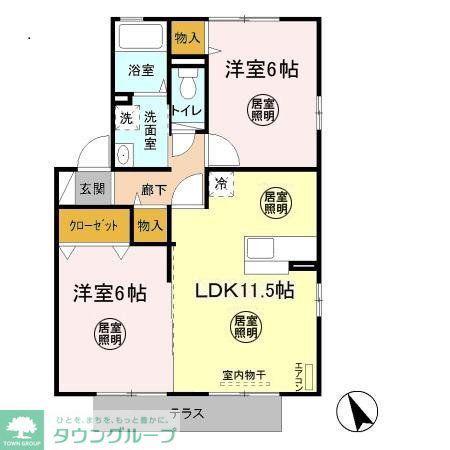 ルミエールII(2LDK/1階)の間取り写真