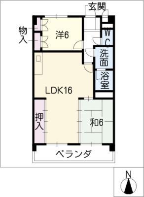 カルチェード石田(2LDK/4階)の間取り写真