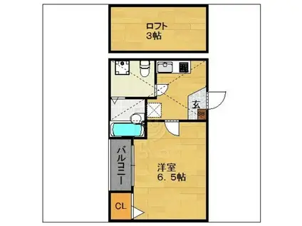 コンフォートベネフィス福大前Ⅲ(1K/2階)の間取り写真