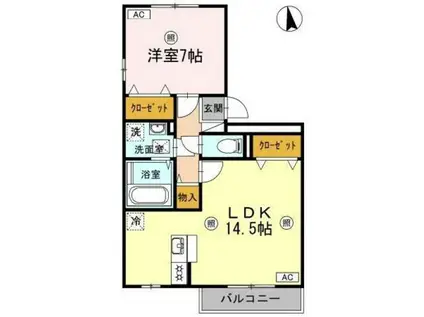 アルカディア F棟(1LDK/2階)の間取り写真