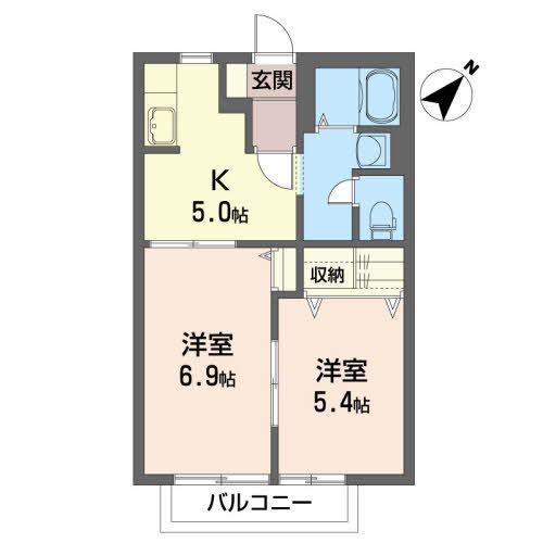 ドミールM(2K/1階)の間取り写真