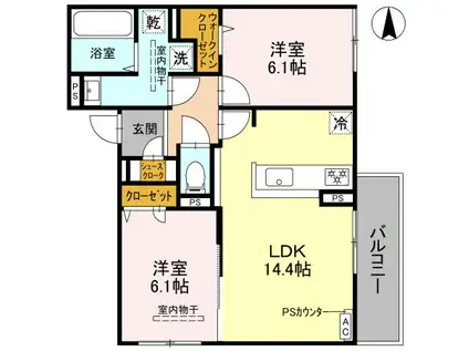 D-RESIDENCE高槻市下田部A棟(2LDK/2階)の間取り写真