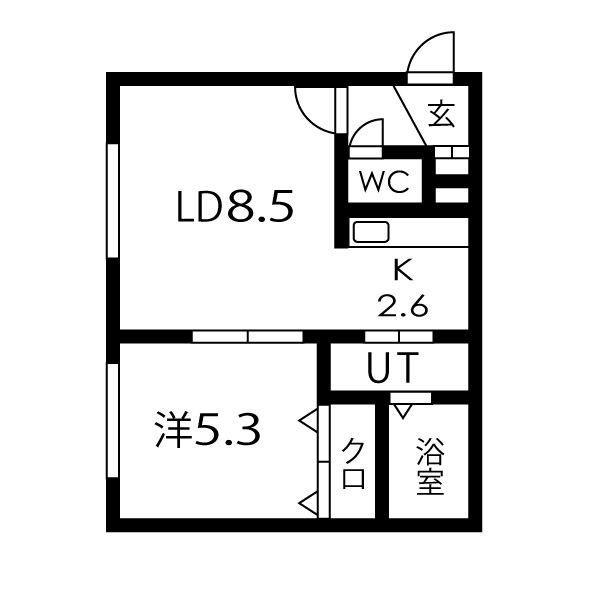 イーシティ山鼻(1LDK/2階)の間取り写真
