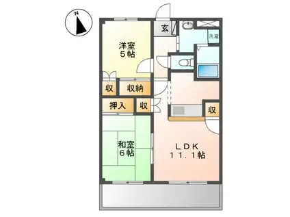 フォンテーヌ白山(2LDK/2階)の間取り写真