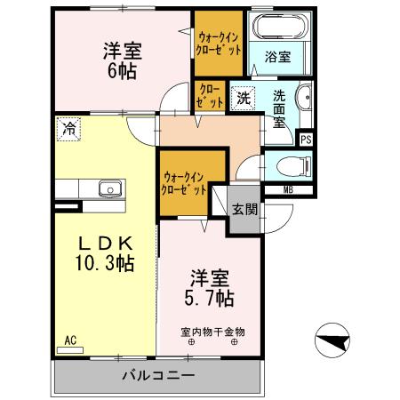 カーサ青井(2LDK/3階)の間取り写真