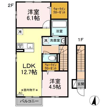 アムール フェール B棟(2LDK/2階)の間取り写真