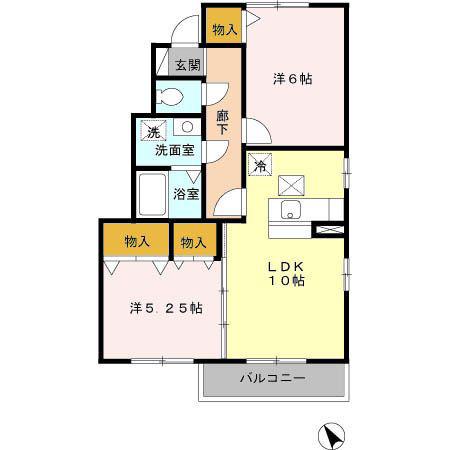 サンモールC(2LDK/1階)の間取り写真