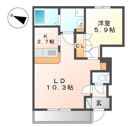 ウエストHILLS(1LDK/1階)の間取り写真