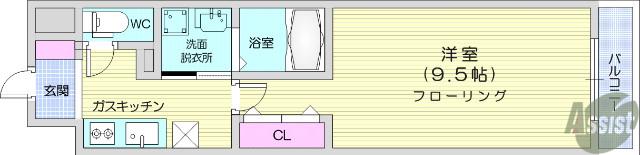 ロージェ泉中央(1K/1階)の間取り写真