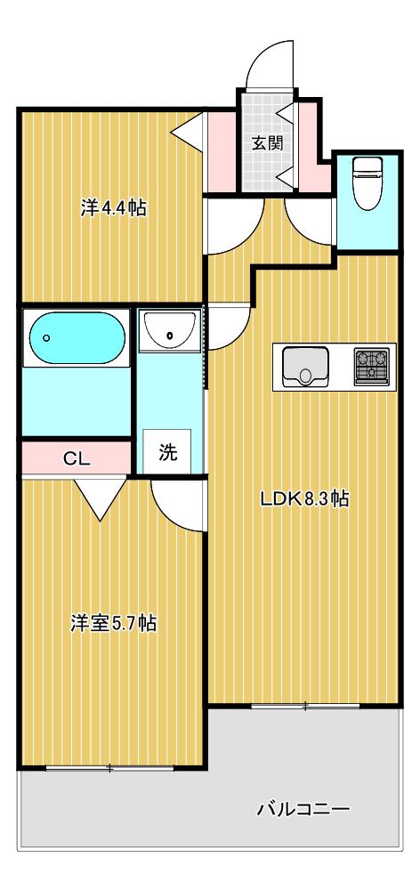西小山ヒルズ(2LDK/4階)の間取り写真