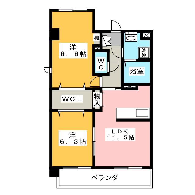 アーバンステージU(2LDK/4階)の間取り写真