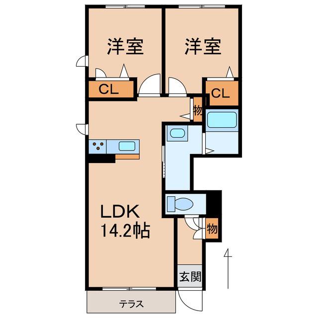 シャーメゾン日方(2LDK/1階)の間取り写真