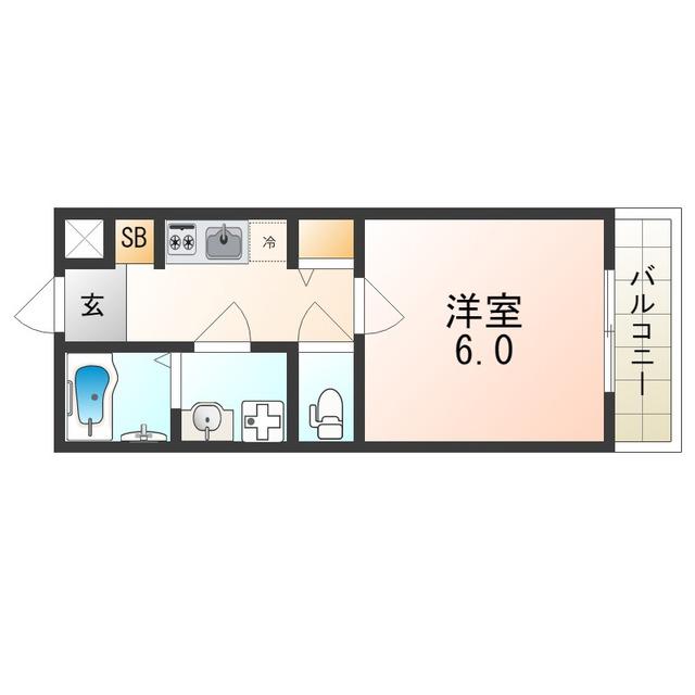 カルムビレッジ東田辺(1K/2階)の間取り写真