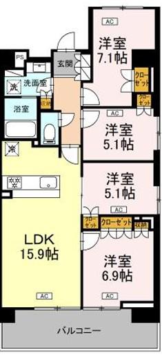 ロイヤルパークス仙台青葉通(3SLDK/15階)の間取り写真