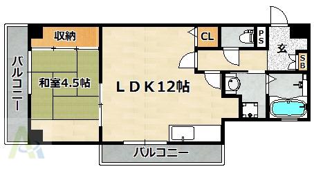 サウサリートコウベ(1LDK/3階)の間取り写真