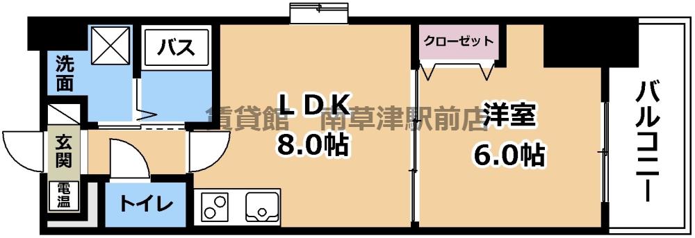 イクスコート大津駅前店(1DK/15階)の間取り写真
