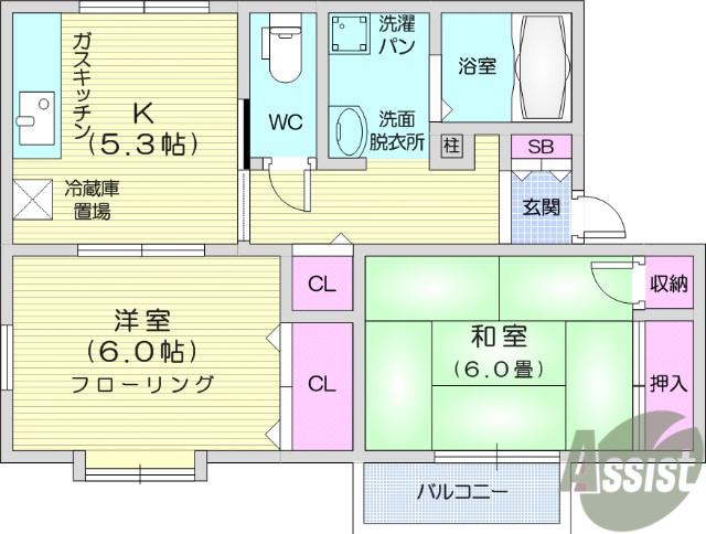 プワール折立(2K/1階)の間取り写真
