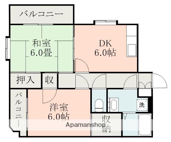 エスペランサ田上(2DK/1階)の間取り写真