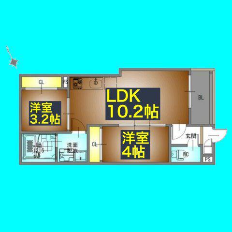 REGALEST上飯田駅(2LDK/2階)の間取り写真