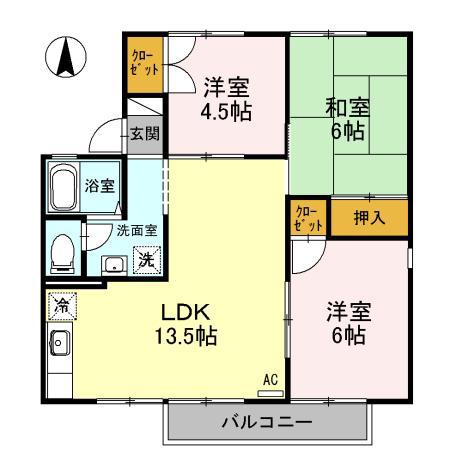 エクセレントサカウエA棟(3LDK/2階)の間取り写真