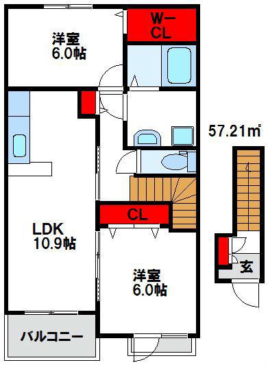 ヴィラウィスタリア宗像II(2LDK/2階)の間取り写真