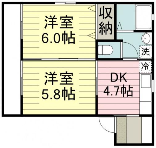フジパレスA(2DK/1階)の間取り写真