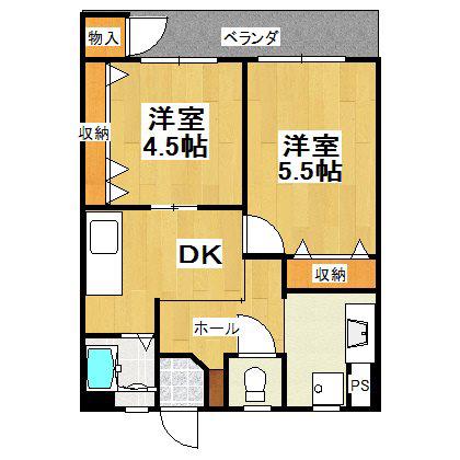 菊マンション(2DK/2階)の間取り写真