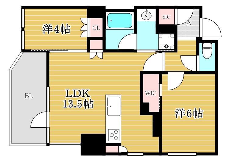 レーベン福岡天神ONE TOWER(2LDK/2階)の間取り写真