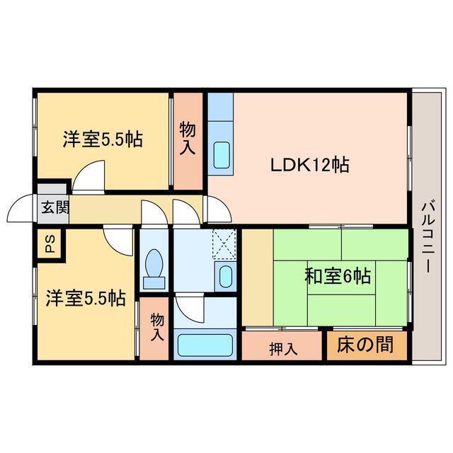 第5水野マンション(3LDK/5階)の間取り写真
