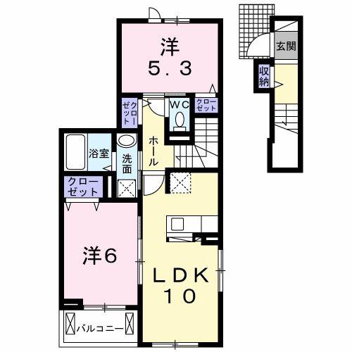 ビラカルロッタ(2LDK/2階)の間取り写真