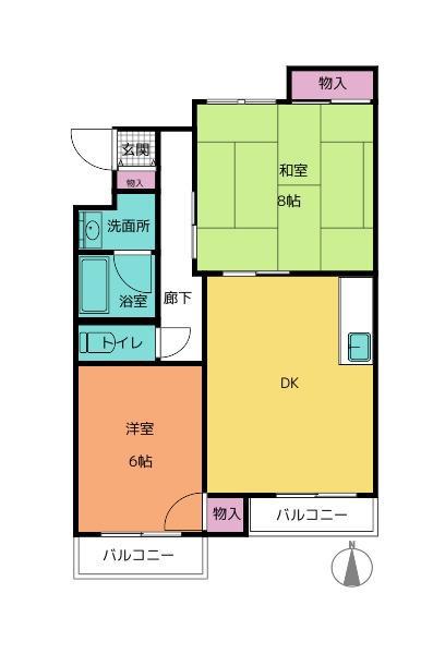 マンション葵II(2DK/1階)の間取り写真