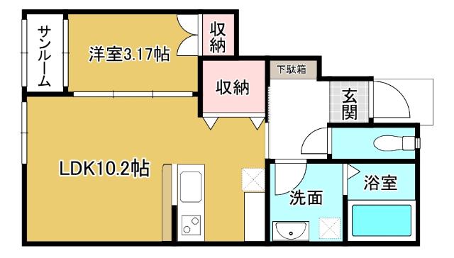 ル・アンジュ長江 A棟(1LDK/1階)の間取り写真