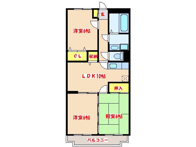 グランドハイツ(3LDK/3階)の間取り写真