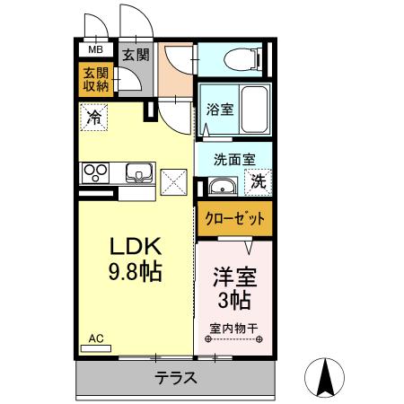 ボヌールY(1LDK/1階)の間取り写真