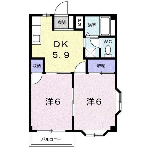 グリーンヒルズTENMA(2DK/2階)の間取り写真
