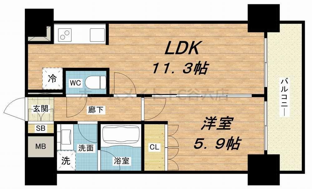 URBAN FLATS中之島(1LDK/6階)の間取り写真