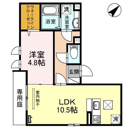 ラフォレア甲南山手(1LDK/1階)の間取り写真