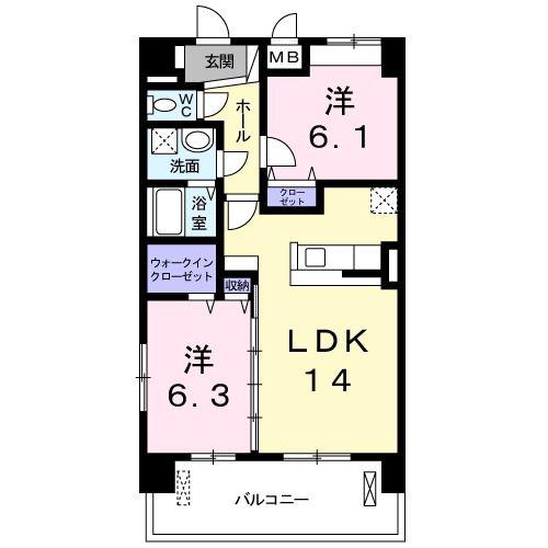 カーサ デル ソール(2LDK/5階)の間取り写真