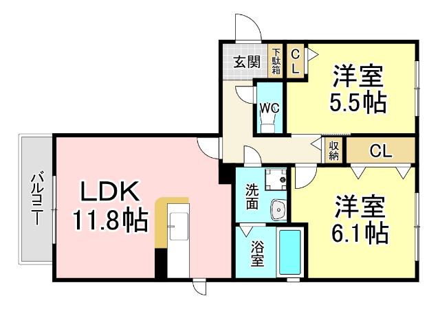 シャーメゾン朽網II A棟(2LDK/1階)の間取り写真