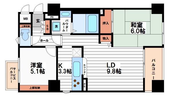 ルイシャトレ大手前(2LDK/4階)の間取り写真