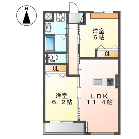 グランドゥール高針原(2LDK/3階)の間取り写真