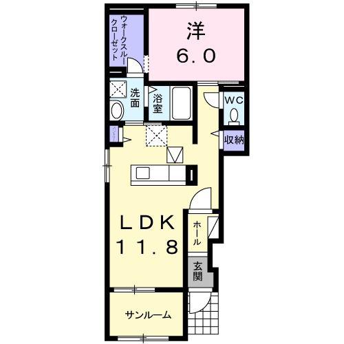 サニー ヒルズB(1LDK/1階)の間取り写真